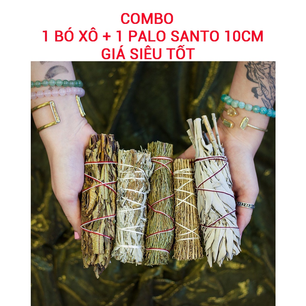 Bó lá xô thơm - Xô thơm trắng - Xô thơm Xanh - Tuyết tùng - Palo santo - Trắc xanh 11cm