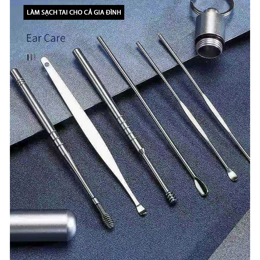 Bộ 6 dụng cụ vệ sinh tai ngoáy tai, đồ lấy ráy tai Cao Cấp bằng thép không gỉ VST#2