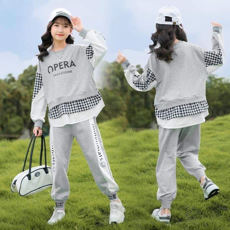 Bộ thể thao phối kẻ caro sz nhỡ cho bé
