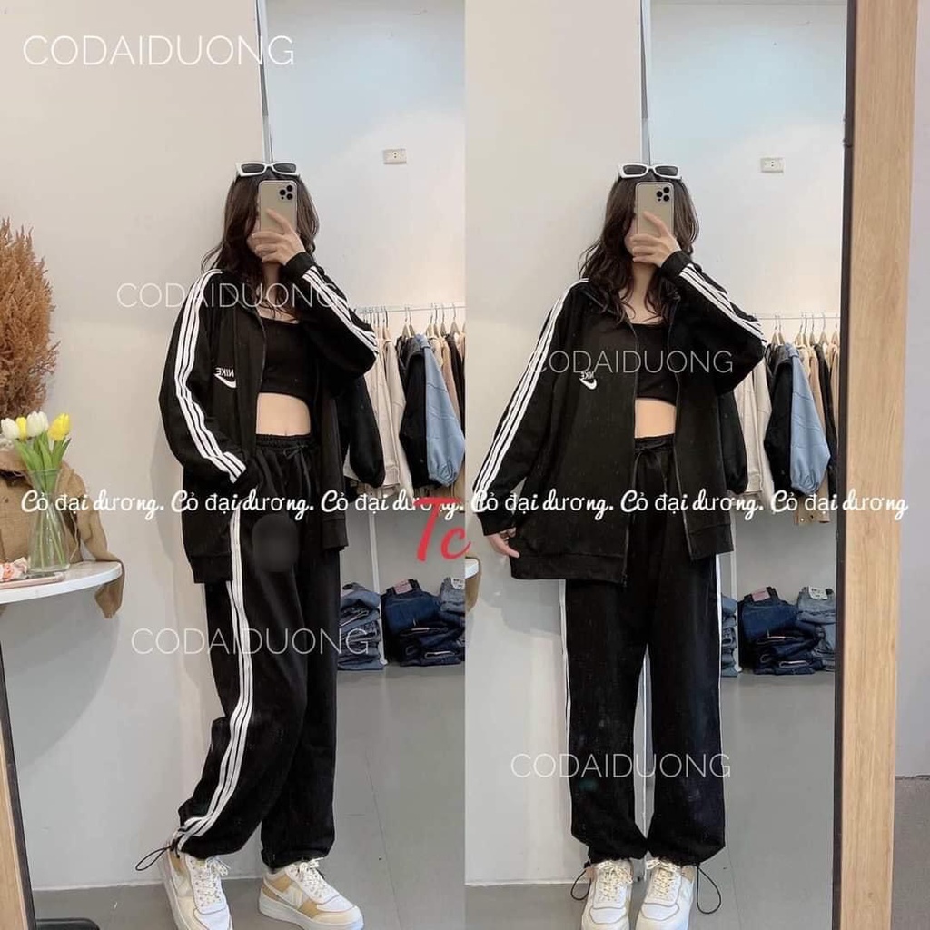 Set đồ nữ, Set bộ nữ thể thao mặc thu đông chất nỉ cao cấp màu xanh dương