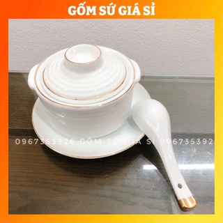 Bát có nắp-Bát chưng yến-Bát súp Bát chè dáng búp sen viền vàng