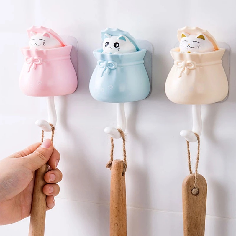 Móc treo áo khoác gắn tường phối hình mèo hoạt hình sáng tạo