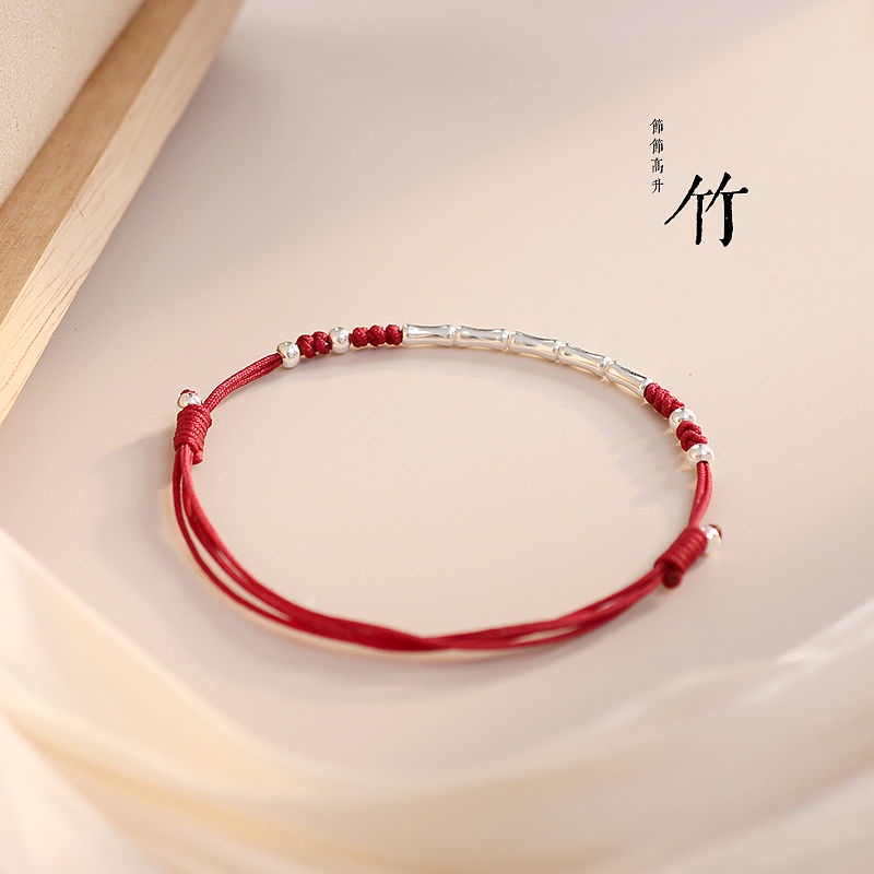 Lắc chân. Vòng Đeo Tay Bạc S925 Đính Hạt Tre Đỏ Dành Cho Nữ
