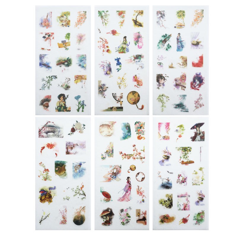 Bộ 6 Tấm Sticker Giấy Trang Trí Cổ Trang Ver.1