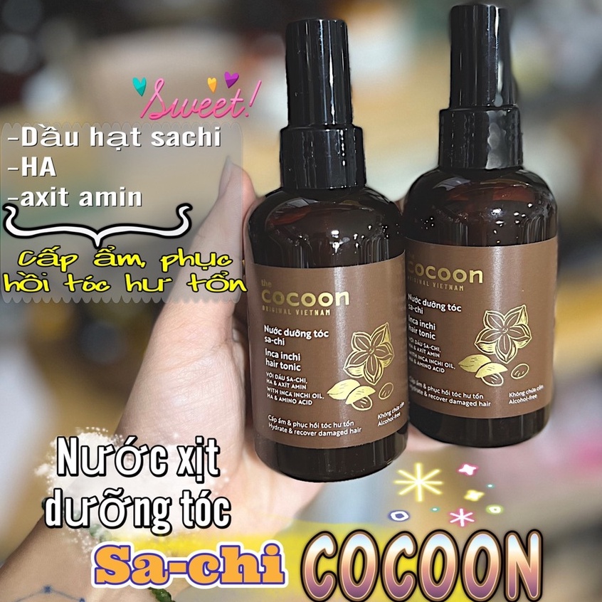 Nước xịt dưỡng tóc Sachi Cocoon 140ml giúp cấp ẩm mềm mượt tóc, phục hồi hư tổn