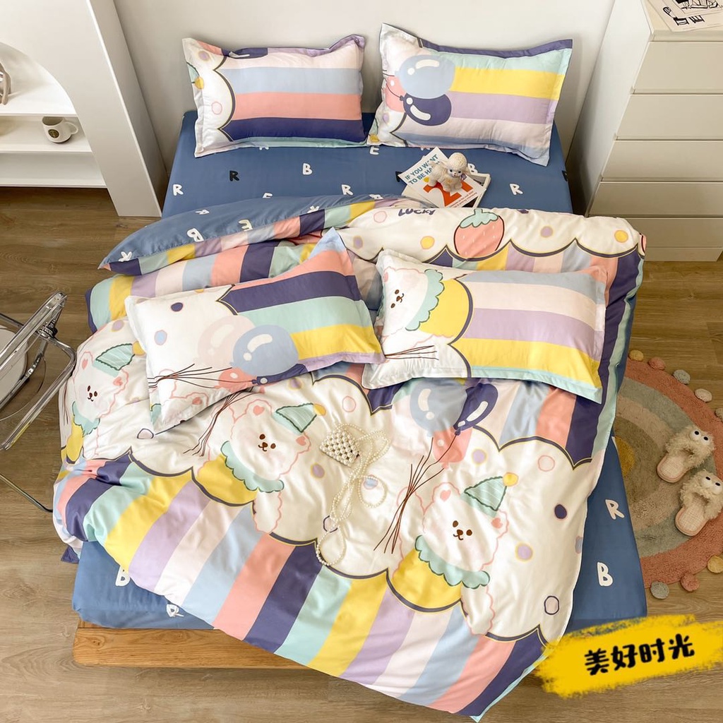 Bộ chăn ga gối Cotton Poly TKN STORE ,Drap giường Hàn Quốc miễn phí bo chun ga giường bọc đệm