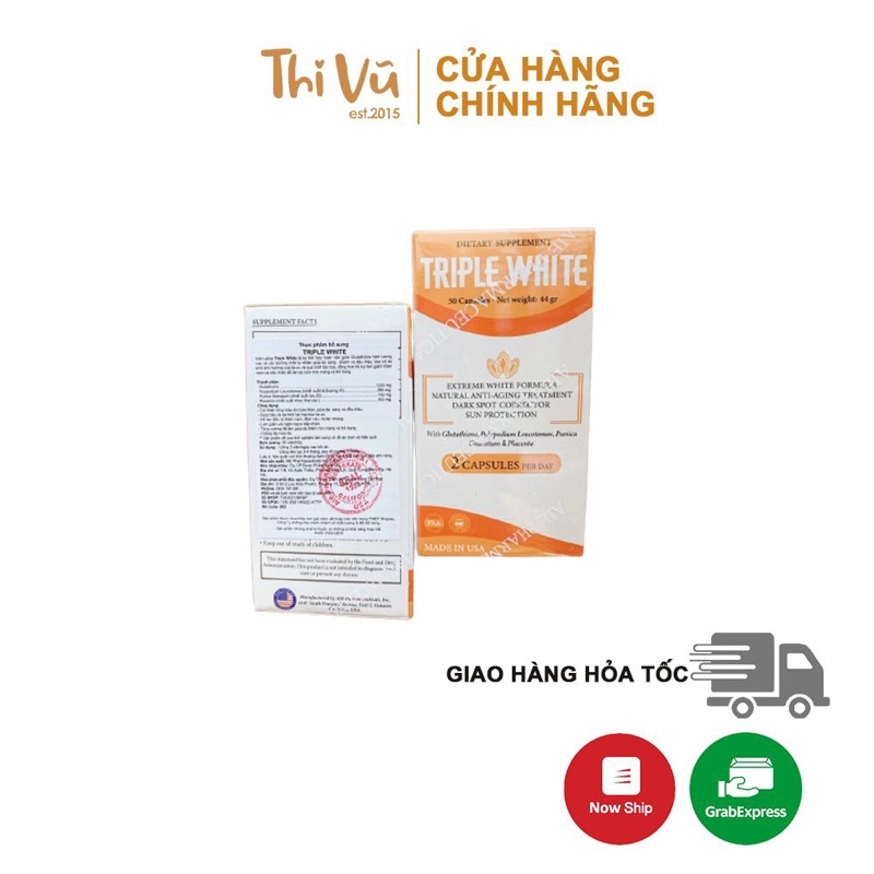 (Nhập Khẩu) Viên Uống Triple White Trắng Da, Chống Năng, Giảm Thâm Nám Glutathione 1200mg(50v) - Thi Vũ