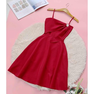 Váy 2 dây dự tiệc xòe đỏ thiết kế cao cấp eo tôn dáng sáng da che bụng mỡ hợp đi tiệc đi chơi - Lux W