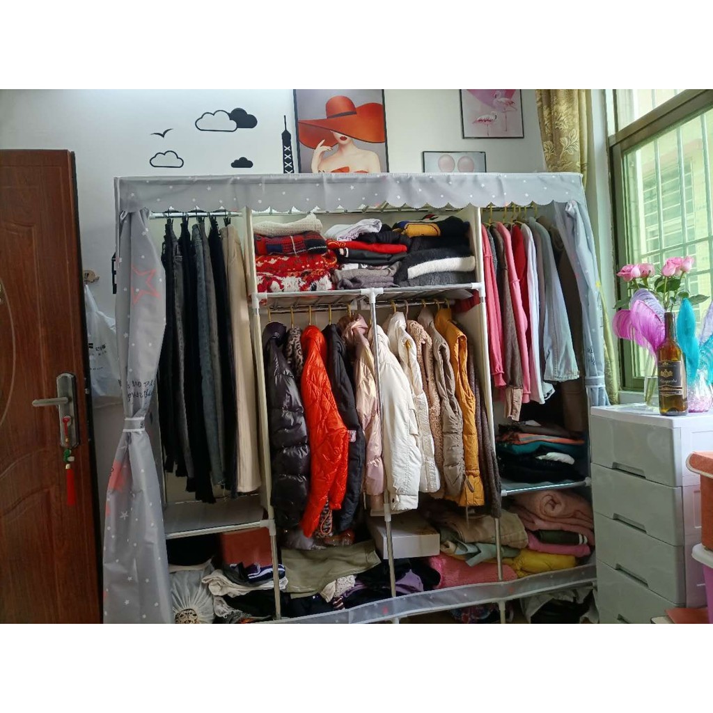 Tủ vải Đựng Quần Áo Vải Khung Thép loai 1 metall 3 buồng cao cấp m5 phi 22mm