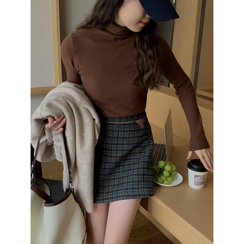 Áo len cổ lọ nữ Áo cổ cao nữ Giữ ấm Dài tay Màu trơn Thu Đông Hàn Quốc Ulzzang Thời trang