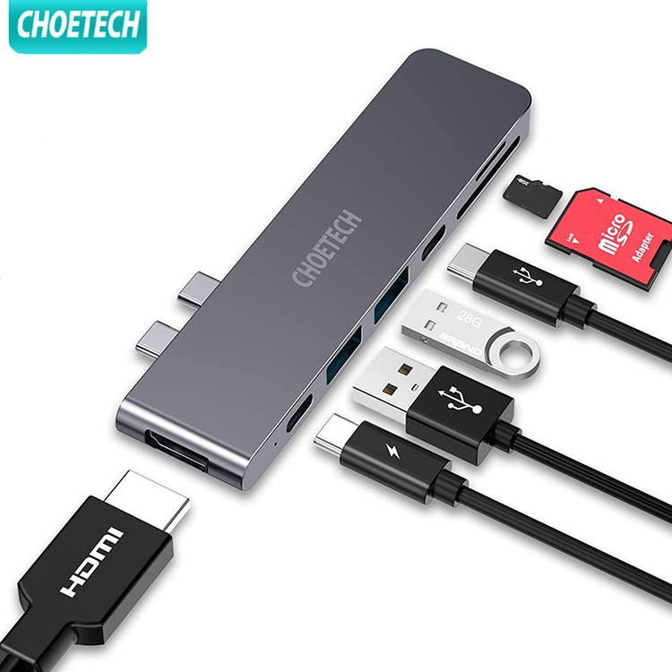 Bộ Chia Choetech 7 Trong 1 Usb C Cho Macbook Pro Macbook Với 4k Hdmi Thunderbolt 3 100w Pd 2USB 3.0