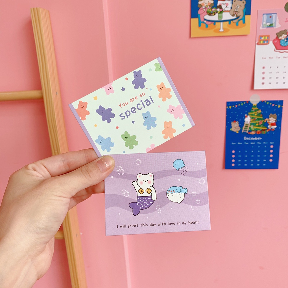 【 July 】💖Thẻ chúc mừng kiểu hoạt hình đáng yêu gấp gọn tiện dụng💖 Bìa đựng thẻ Mini in chữ Thank You kiểu Trung Hoa dễ thương