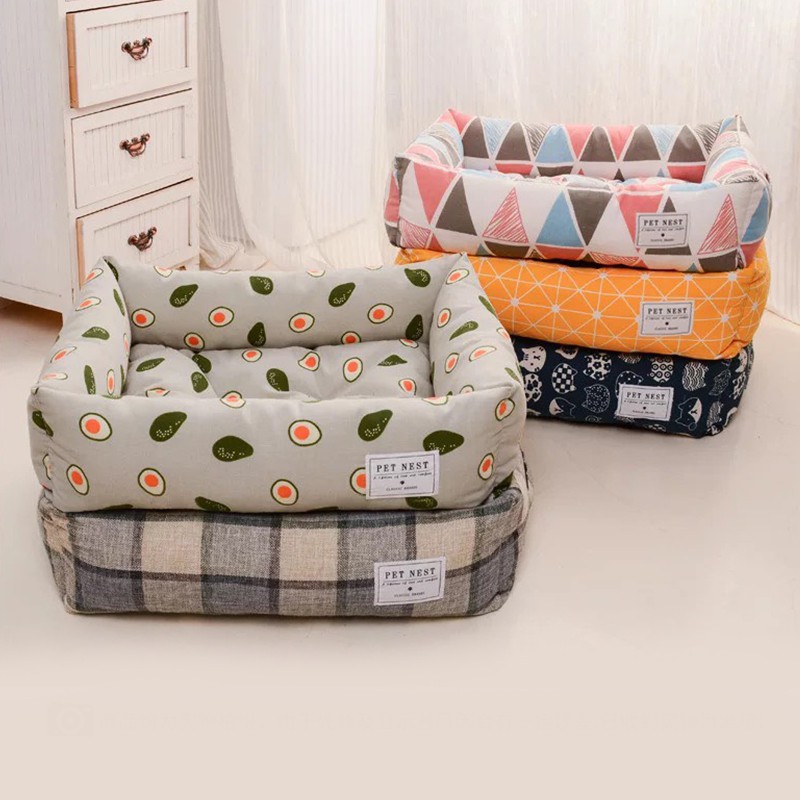 Đệm cho thú cưng lót nằm 4 mùa có thể tháo rời - Ổ cho chó mèo vải canvas nhiều màu sắc