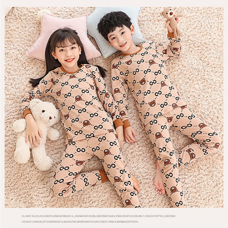 Bộ Đồ Ngủ Cotton Tay Dài 100-160cm Thời Trang Xuân Thu Cho Bé