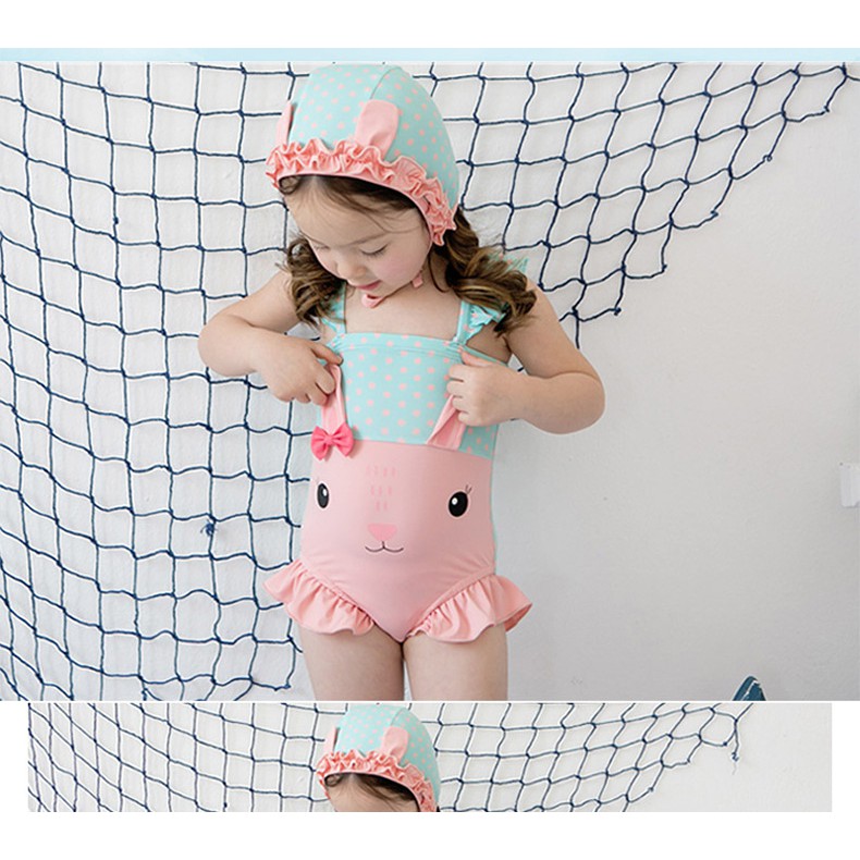 Bikini bé gái, bộ bơi liền thân họa tiết tai thỏ siêu yêu dành cho bé gái 12-20kg