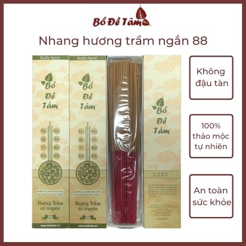 Nhang Hương Trầm Bồ Đề Tâm Hương Thảo Mộc Xua Tà Khí Hút Khí Vượng An Toàn Hộp 88 Nén Ngắn 29cm