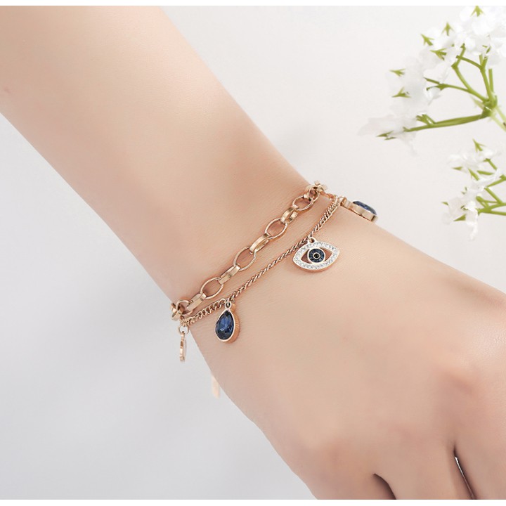 Lắc tay titan hình ánh mắt xen kẽ giọt ngước siêu đẹp, bền màu, hợp thời trang