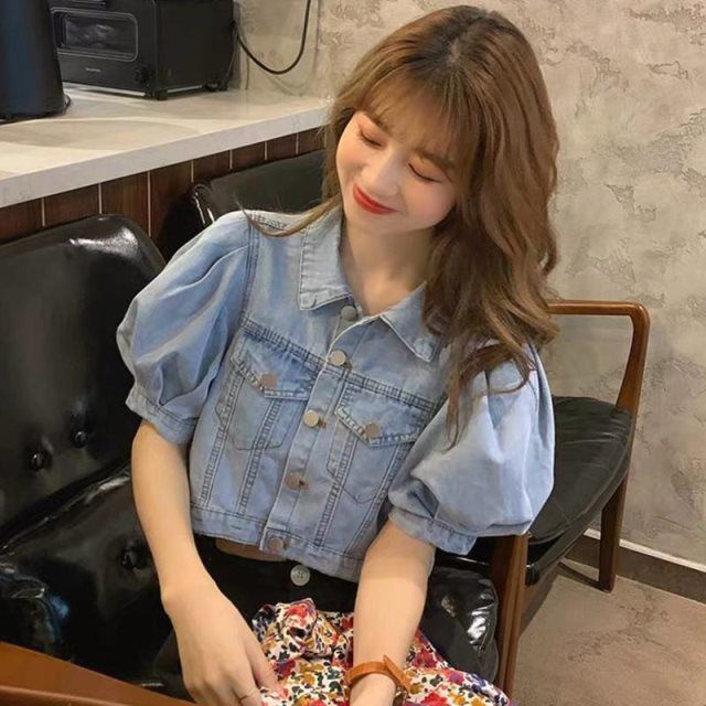 Áo Khoác Denim Mỏng Dáng Rộng Tay Phồng Thời Trang Xuân Thu Phong Cách Hàn Quốc Hàng Mới Dành Cho Bạn Nữ