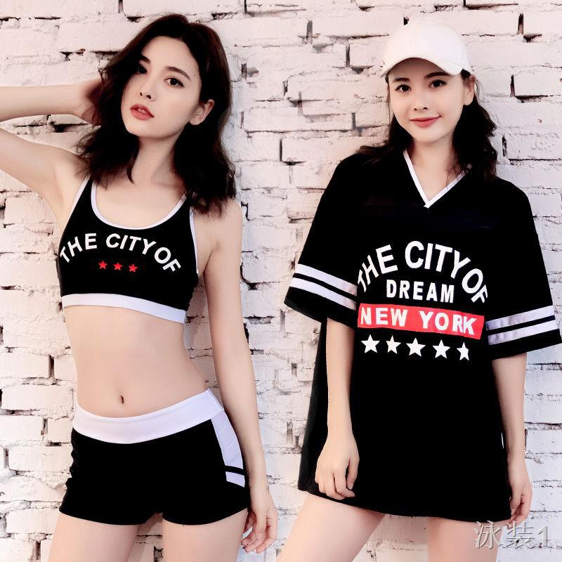 Bơi lội✥✐▽Áo tắm nữ xẻ tà bikini ba mảnh gợi cảm, ngực nhỏ gom lại che bụng, đồ bơi học sinh hàn quốc bảo thủ11