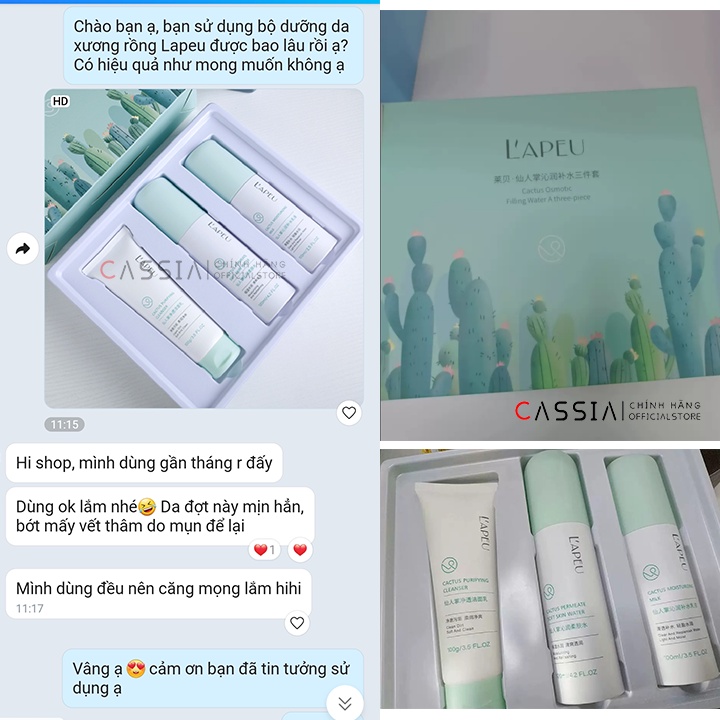 Bộ skincare dưỡng da kiềm dầu giảm mụn 3 món LAPEU nội địa trung chiết xuất xương rồng chăm sóc da dầu mụn