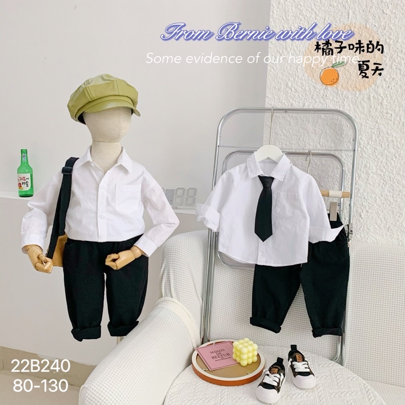 Bộ sơmi bé trai Bernie dài tay kèm cavat cho bé từ 9-27kg-22B240