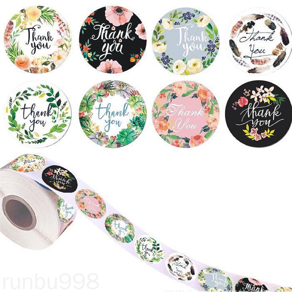 Cuộn 500 miếng dán in chữ Thank You tự dính dùng trang trí tiệc cưới Runbu998