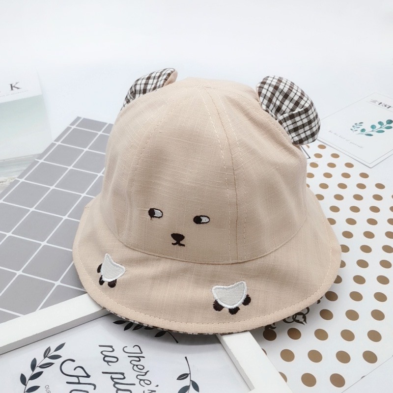 Mũ Tròn Tai Gấu Họa Tiết Hoạt Hình Cho Bé