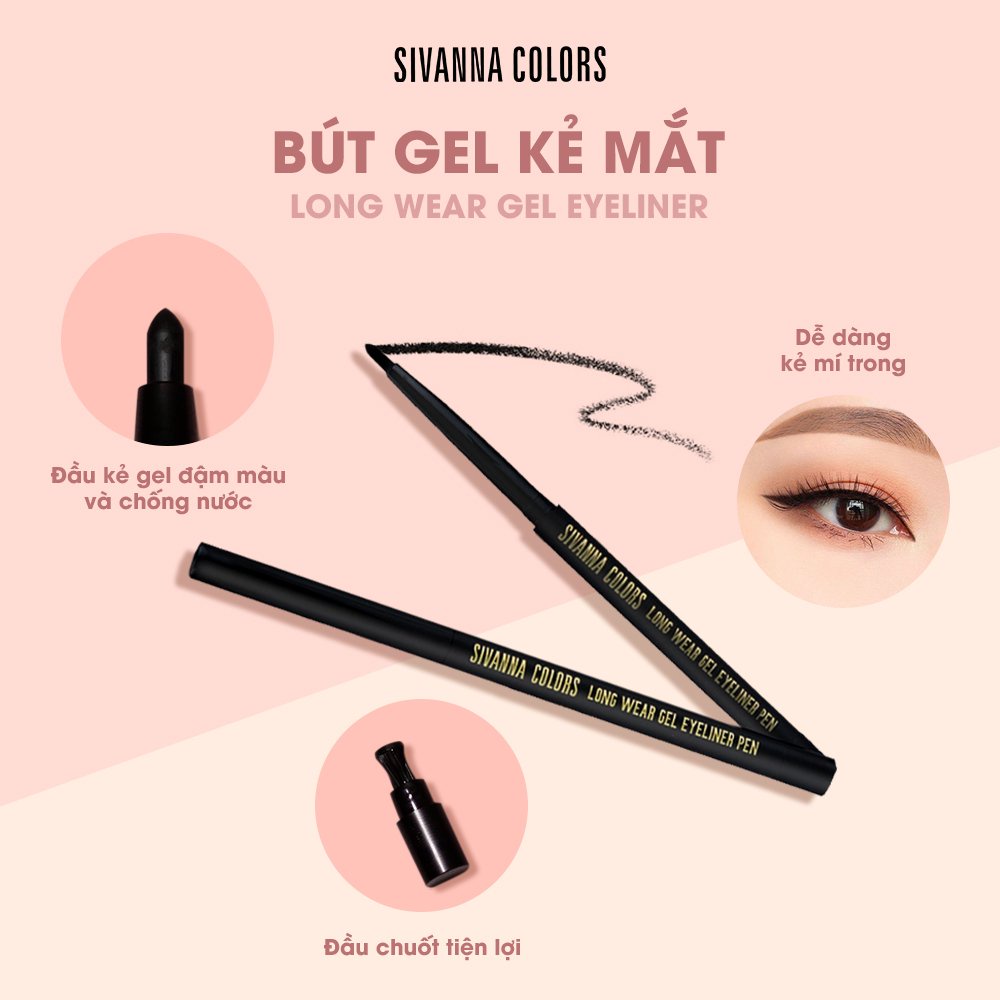 Chì kẻ mí trong ngoài 2in1 Sivanna Colors Long Wear Gel Eyeliner Pen siêu lì 24h không lem không trôi HF777