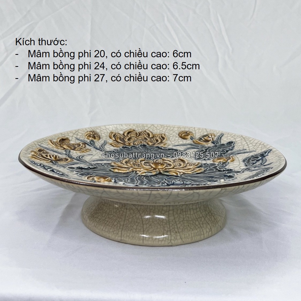 - Đĩa đựng hoa quả men rạn nổi hoa sen