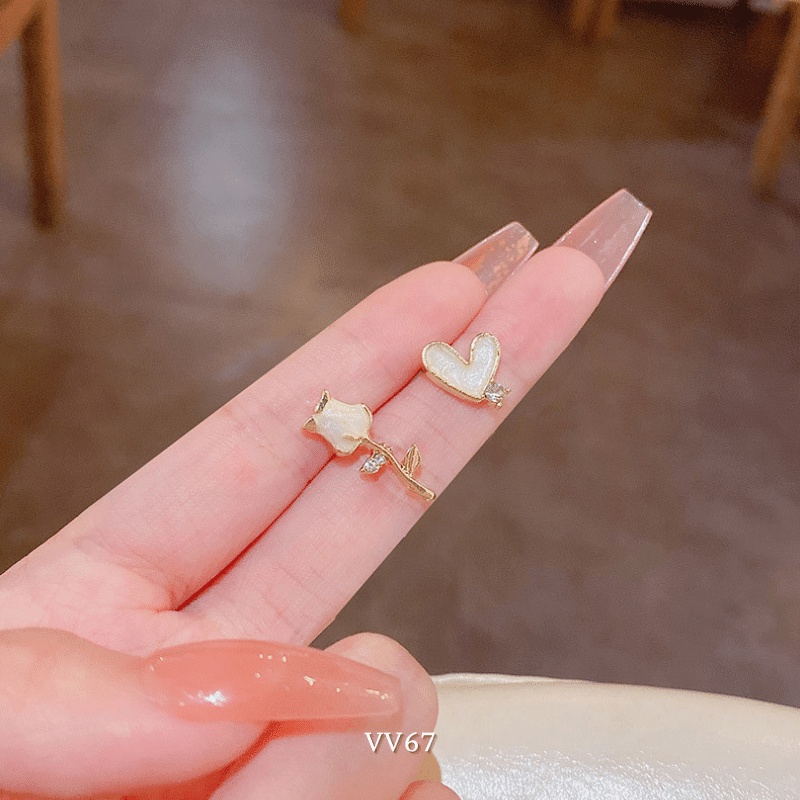 Bông tai hoa tim bất đối xứng thời trang cá tính dành cho nữ Annie VV67