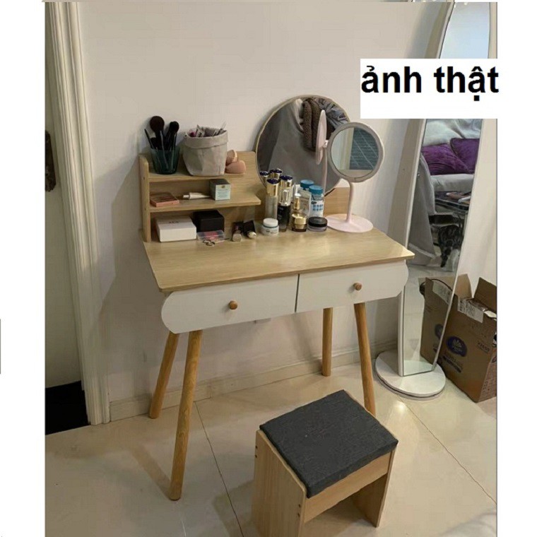 🌟Ảnh thật🌟 Bàn trang điểm nhỏ gương đèn LED kèm ghế BAH002 | BigBuy360 - bigbuy360.vn