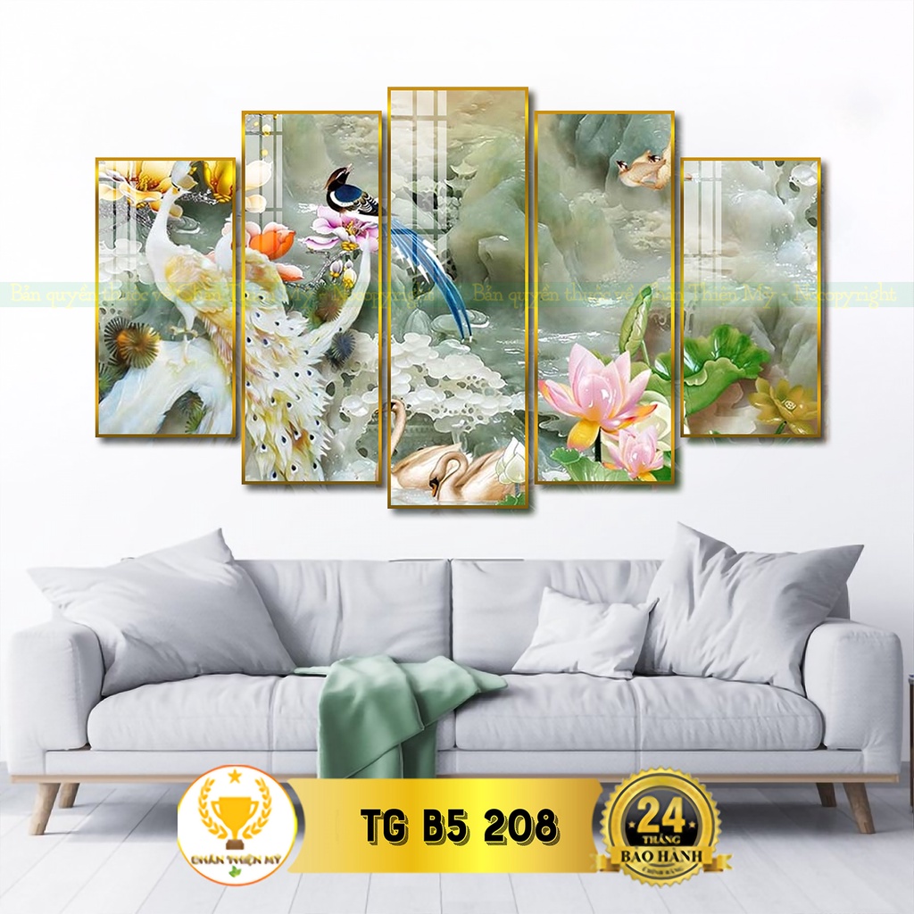 Bộ 5 tranh dọc treo tường tráng gương Chim Công, Thiên Nga, Rồng, Đại Bàng mang đến tài lộc và may mắn