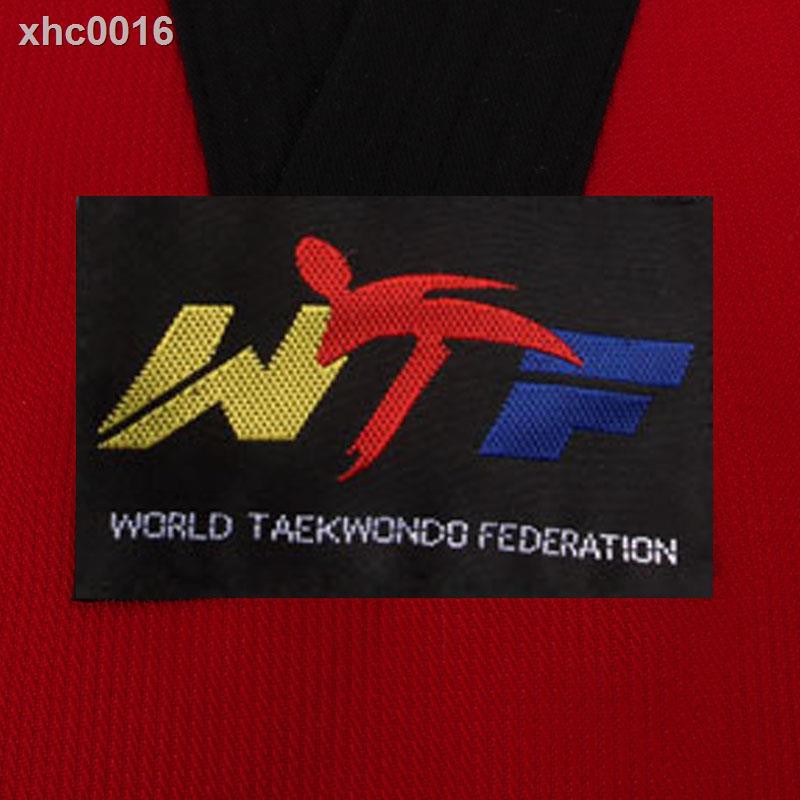 Bộ Đồng Phục Tập Võ Taekwondo Tay Dài Vải Cotton Màu Đỏ Đen Cho Người Lớn Và Trẻ Em