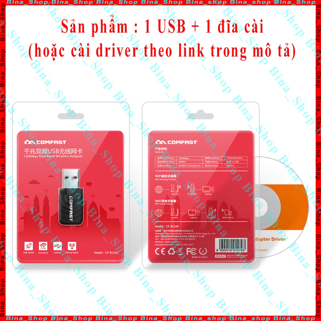 USB Thu Sóng Wifi Comfast CF-812AC 1300Mbps 2.4Ghz|5Ghz