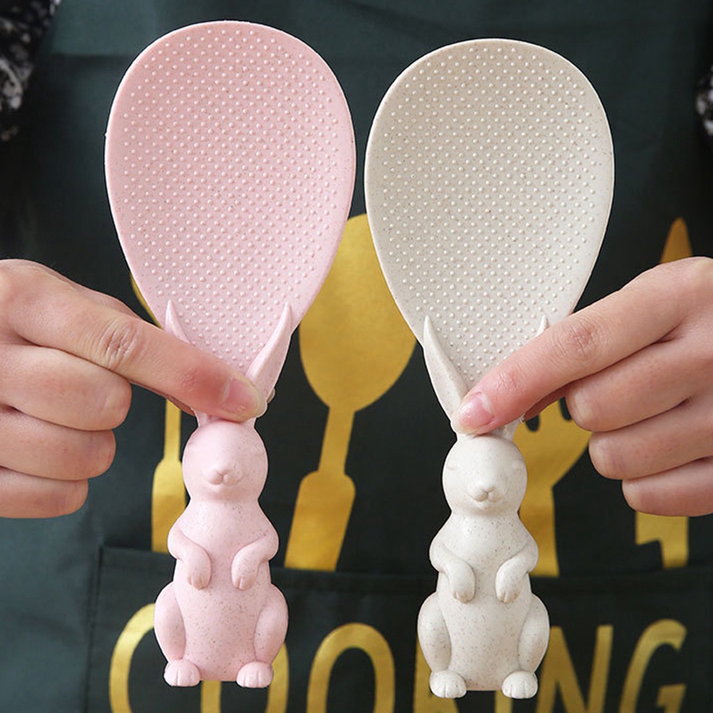 VANES1 Muỗng xới cơm chống dính hình con thỏ bằng rơm lúa mì phong cách Hàn Quốc đáng yêu đa màu sắc dành cho nhà bếp