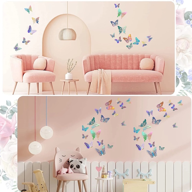 12 nhãn dán tường hình bướm 3D tự dính trang trí nhà ở