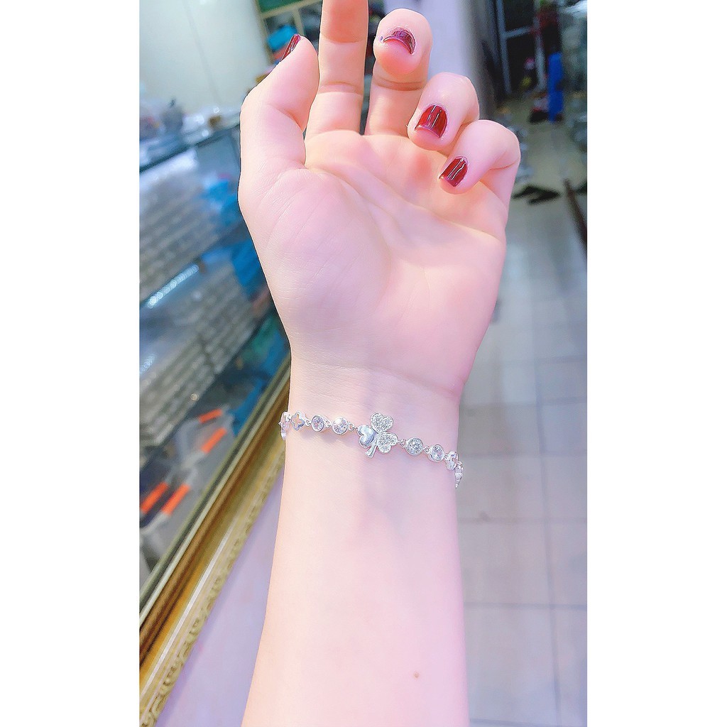 Lắc tay bạc nữ cỏ 3 lá may mắn, Vòng tay nữ bạc 925 cao cấp Minh Hằng Jewelry