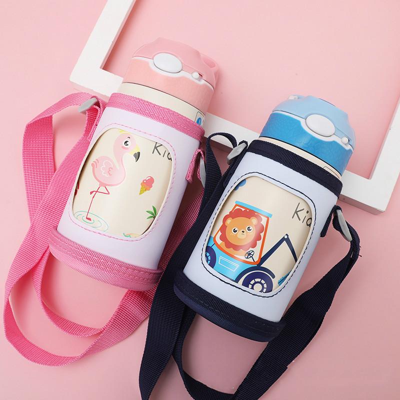 Bình nước chất liệu thép không gỉ 316 chống rỉ nước có tay cầm tiện lợi đáng yêu cho bé