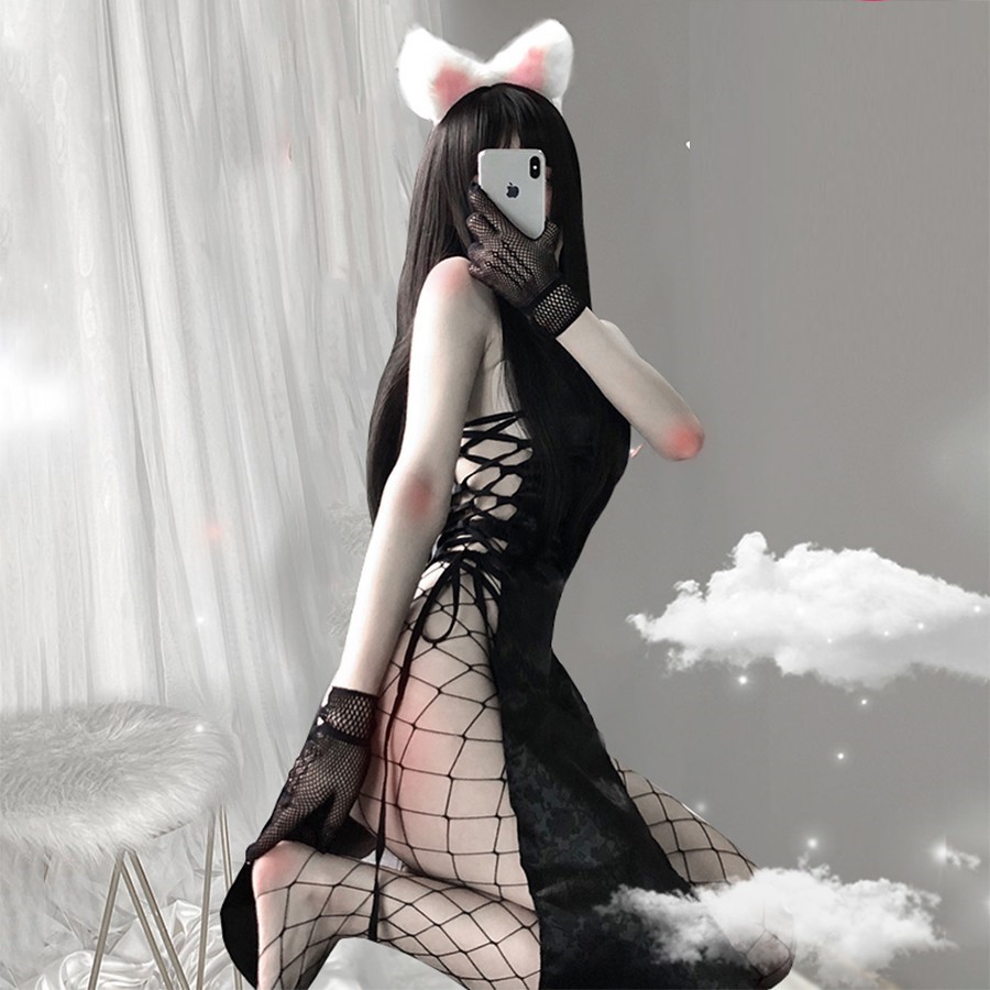 Đồ ngủ cosplay sexy cô gái thượng hải, Sườn xám dáng dài đan dây 2 bên hông siêu gợi cảm - Mã SXD120 | BigBuy360 - bigbuy360.vn