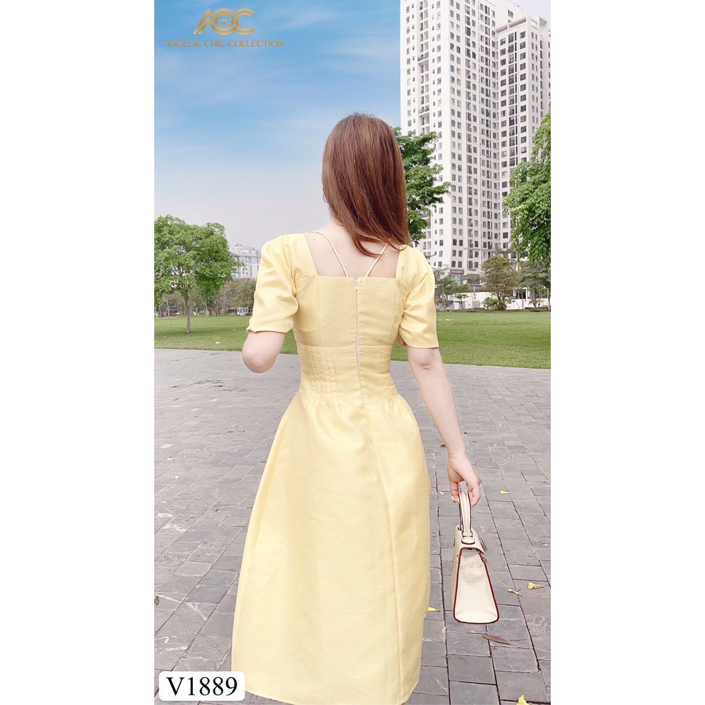 Váy đầm thiết kế cao cấp công sở dự tiệc vàng xòe  V1889 - HÀ TRINH STORE | BigBuy360 - bigbuy360.vn