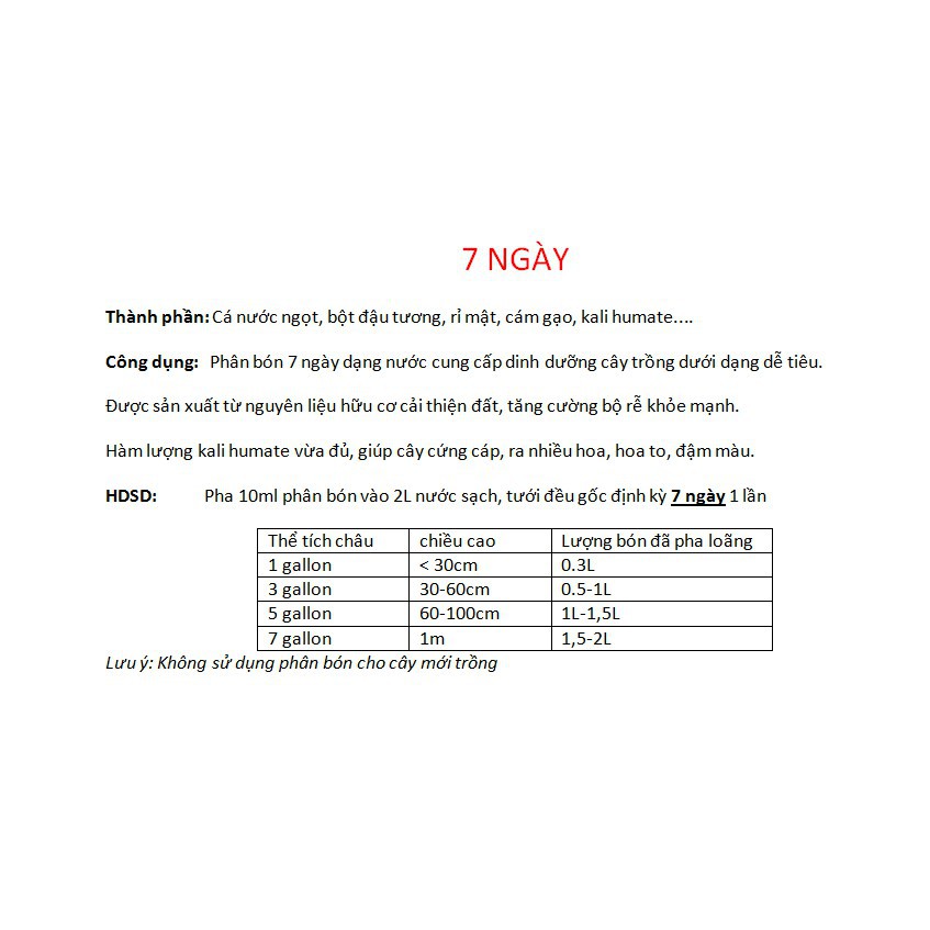 ~  COMBO 2 Chai PHÂN 7 NGÀY - Dùng để cho cây hoa hồng có bộ rễ khỏe giúp cây hồng phát triễn tươi tốt , mạnh khỏe ~