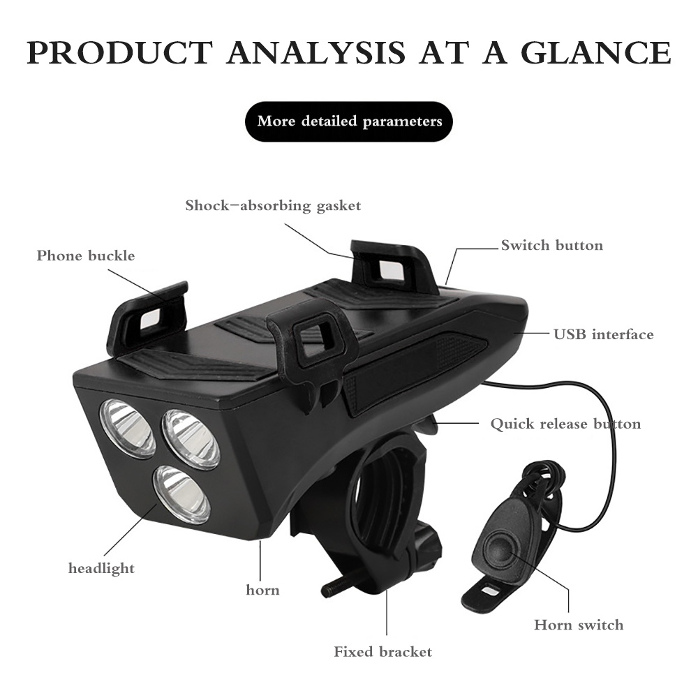 Kèn + Đèn + Giá Đỡ Điện Thoại + Pin Sạc Dự Phòng 4000mah Gắn Xe Đạp Tiện Dụng (4in1)
