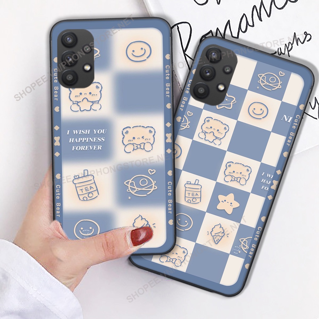 Ốp lưng Samsung A32 / A52 / A72 in họa tiết caro, mẫu gấu cực đáng yêu / ốp gấu cute giá rẻ