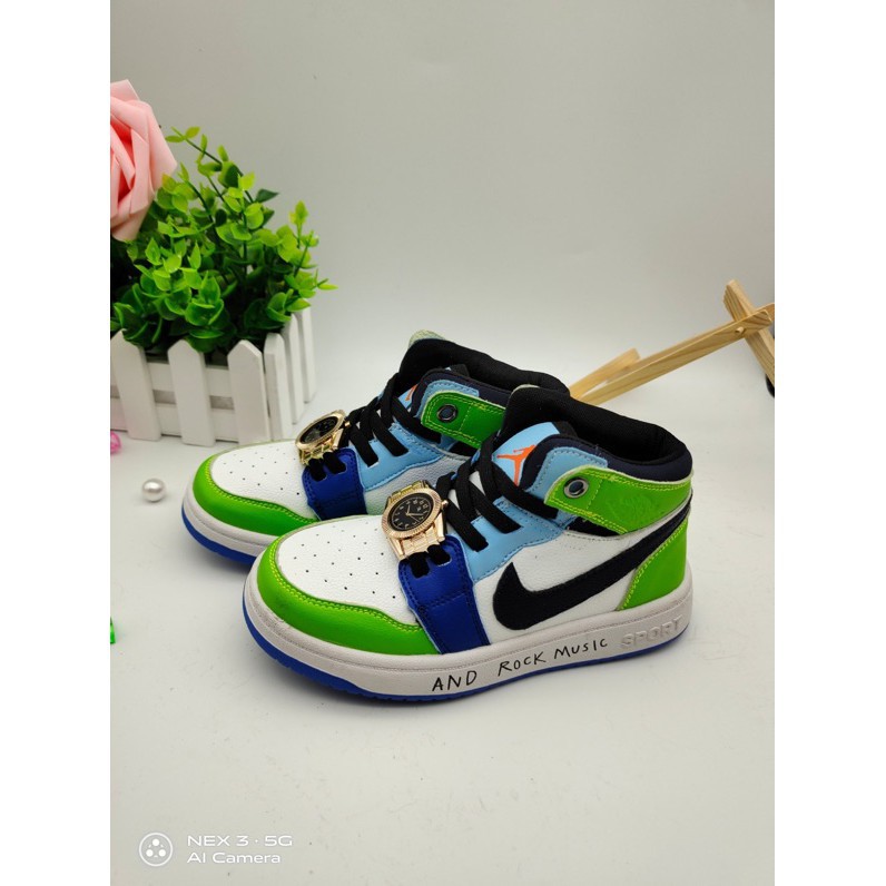 * Cổ phiếu sẵn sàng * Nike Air Jordan 1 Gold Watch Boy & Girl Shoes Giày bóng rổ Giày thể thao trẻ em Giày trẻ em