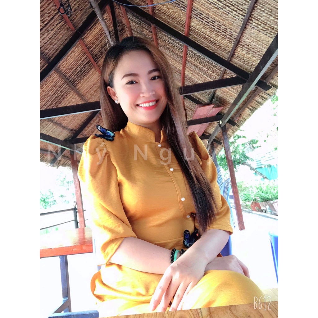 Đồ Lam Nữ Đi Chùa Đính Bớm Kèm Dây Cột Eo