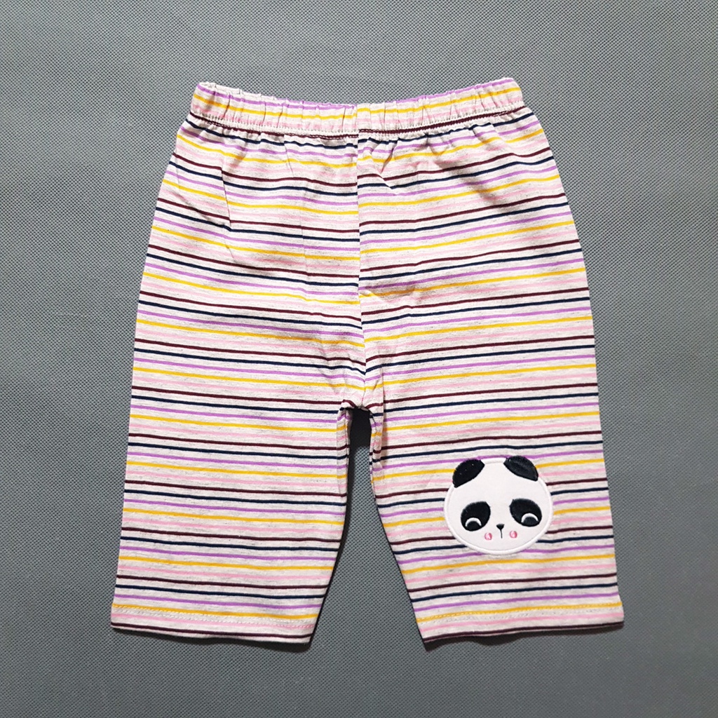 Quần legging lửng bé gái sọc thêu gấu panda