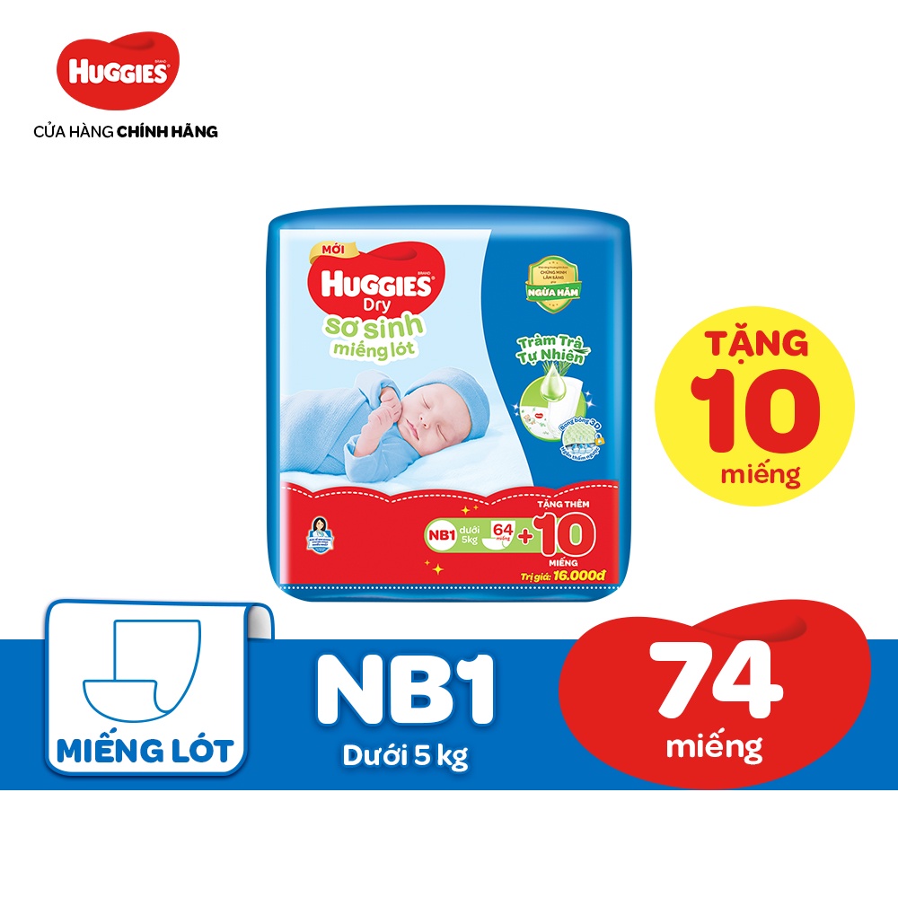 Mã MKBHUGHOT giảm 12% đơn 250k Miếng lót sơ sinh NB1 Huggies Dry Tràm Trà