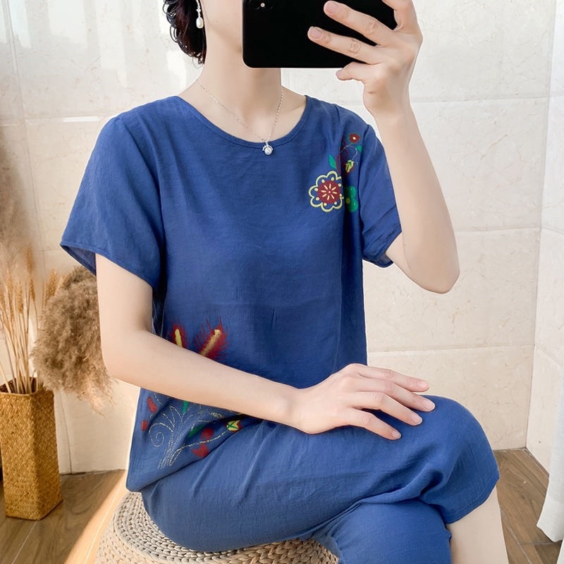 Bộ mặc nhà trung niên nữ chất vải đũi siêu nhẹ, mát- đồ bộ nữ cho mẹ