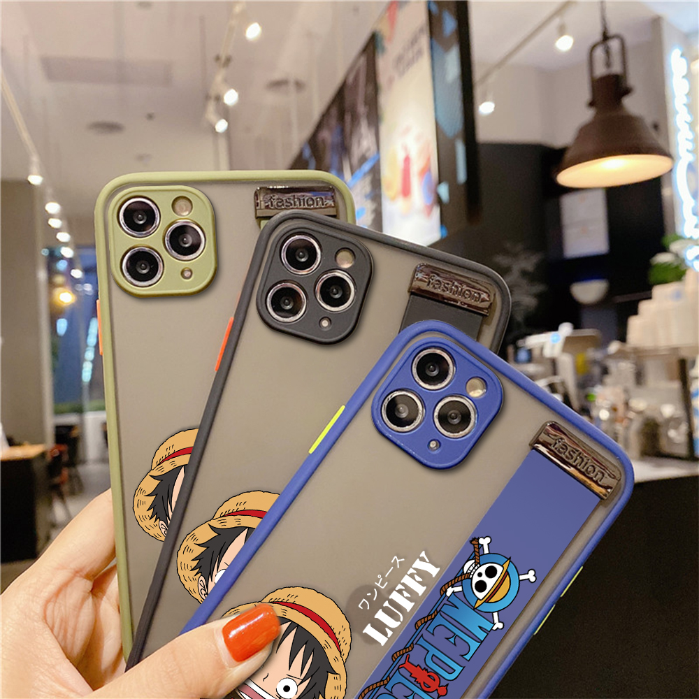 Ốp lưng điện thoại iPhone 11 12 Pro Max 12 Mini Vỏ Anime Luffy Bìa Phim hoạt hình Chống va đập Mặt sau mờ Mặt sau Bảo vệ toàn bộ Ống kính