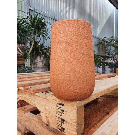 Chậu trồng cây gốm đất nung  hình ỐNG HOA CÚC D13xH23cm - gốm sứ sân vườn Bình Dương chất lượng cao